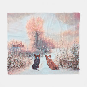Two Corgis in the Snow Fleece Blanket