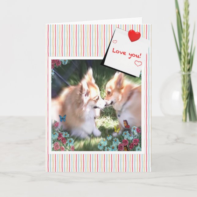 Two Corgis Meet Valentine Holiday Card (Front)