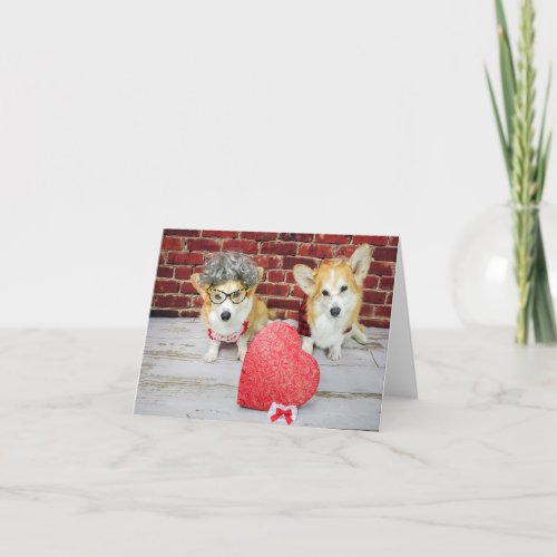 Two Corgis with Candy Valentines greeting card