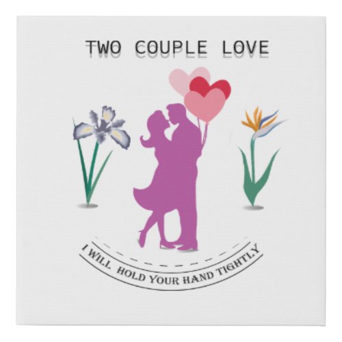 Two couple love faux canvas print