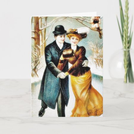 Two Couples Dancing And A Young Angel Sitting On T Holiday Card