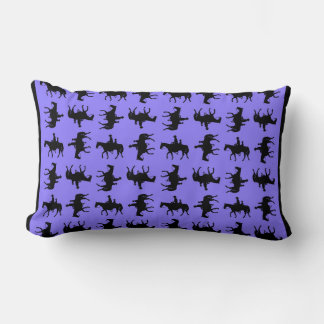 Two Cowboys on Horseback Silhouettes - Periwinkle Lumbar Pillow