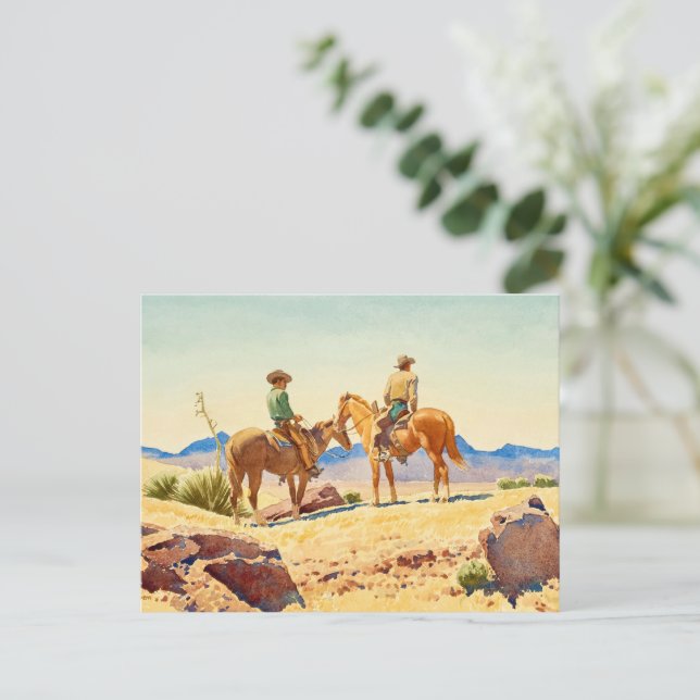 Two Cowboys on Horses by Maynard Dixon Holiday Postcard (Standing Front)