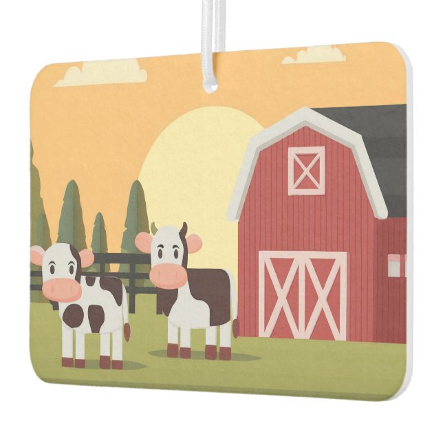 Two Cows and a Red Barn at Sunrise Air Freshener (Left)