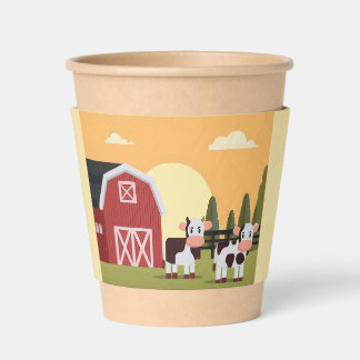 Two Cows and a Red Barn at Sunrise Coffee Cup Sleeve