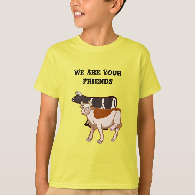Two Cows Friend Cute Animals Illustration T-Shirt (Front)