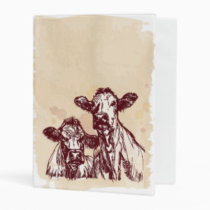 Two cows hand draw sketch & watercolor vintage mini binder