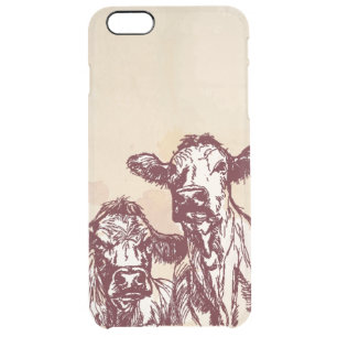 Two cows hand draw sketch & watercolor vintage clear iPhone 6 plus case