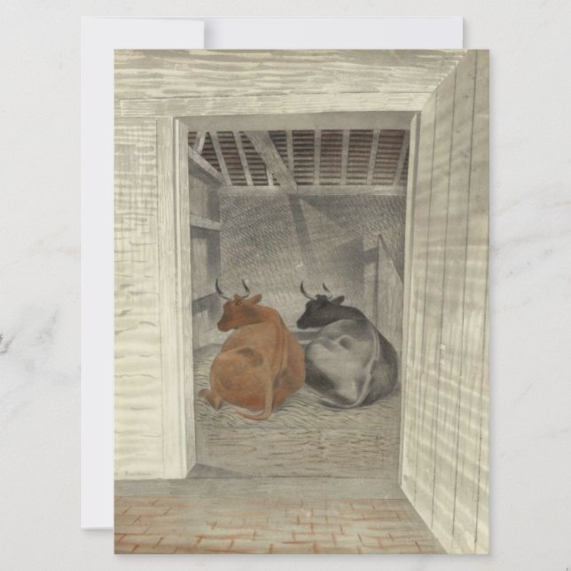 Two Cows in a Stable (by Eric Ravilious) Card (Front)