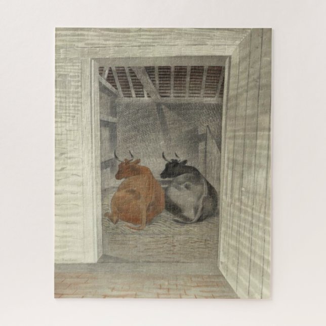 Two Cows in a Stable (by Eric Ravilious) Jigsaw Puzzle (Vertical)