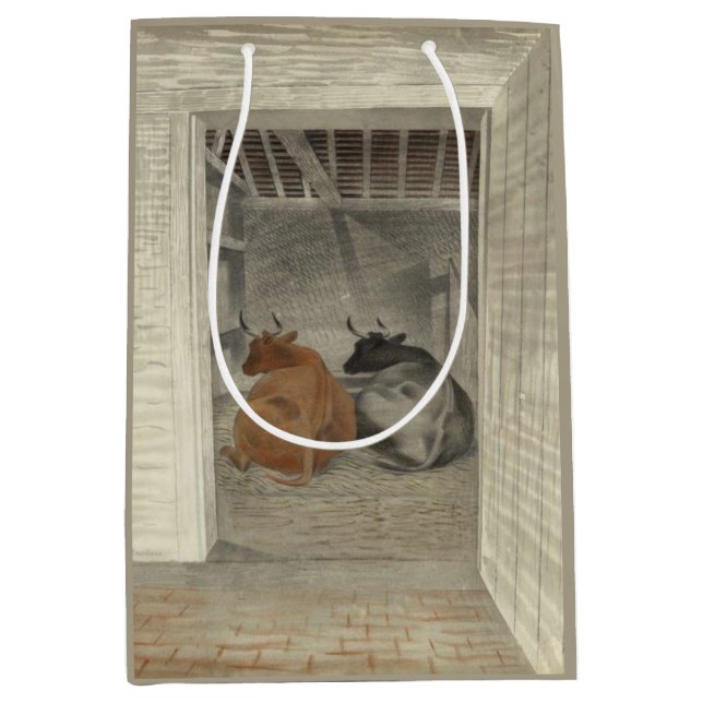 Two Cows in a Stable (by Eric Ravilious) Medium Gift Bag (Front)