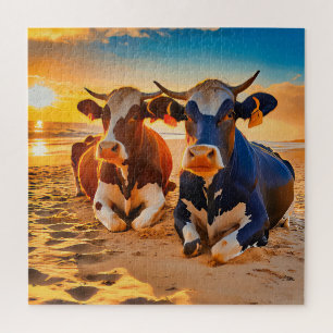  Two cows on a sunset-lit beach children's Jigsaw Puzzle