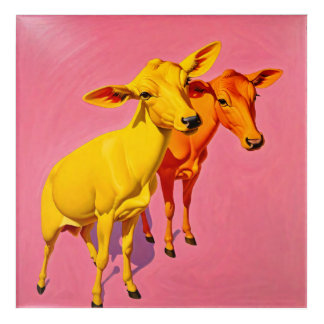 "Two cows" pink contemporary Acrylic Wall Art
