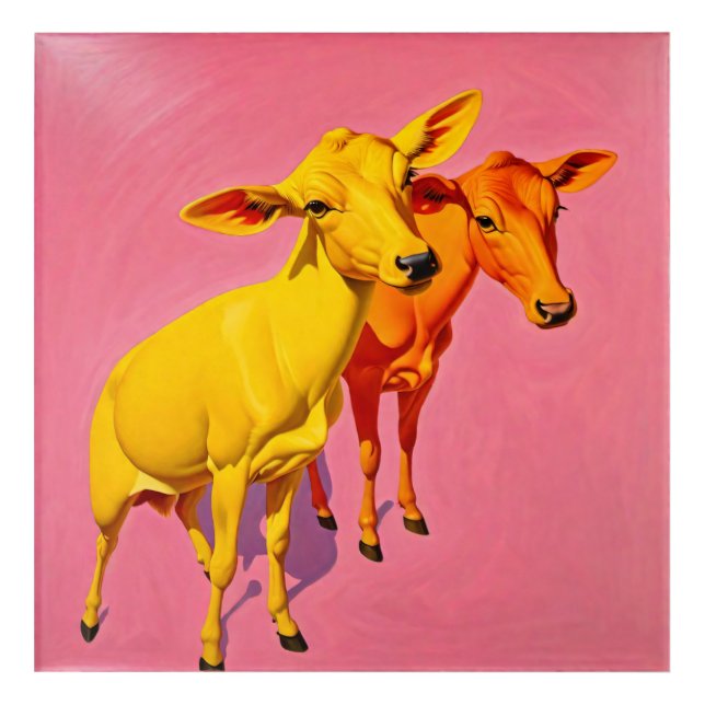 "Two cows" pink contemporary Acrylic Wall Art (Front)