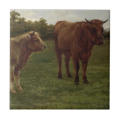 Two Cows Standing in a Field by Rosa Bonheur Ceramic Tile
