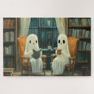 Two Cozy Ghosts Reading in a Library Jigsaw Puzzle
