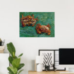 Two Crabs by Vincent van Gogh Poster<br><div class="desc">Two Crabs by Vincent van Gogh is a vintage fine art post impressionism still life painting featuring two crabs with two different views. One crab is on it's back and the other crab is right side up. Great image for a crab feed or seafood festival! About the artist: Vincent Willem...</div>
