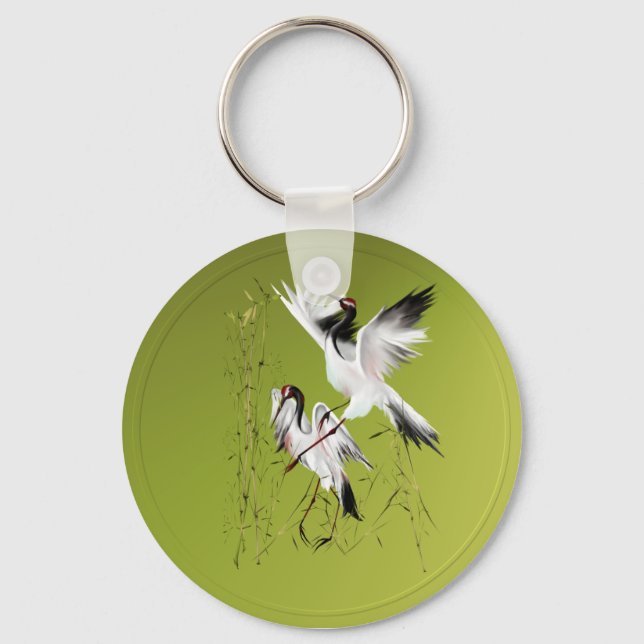 Two Cranes In Bamboo-Keychains Keychain (Front)