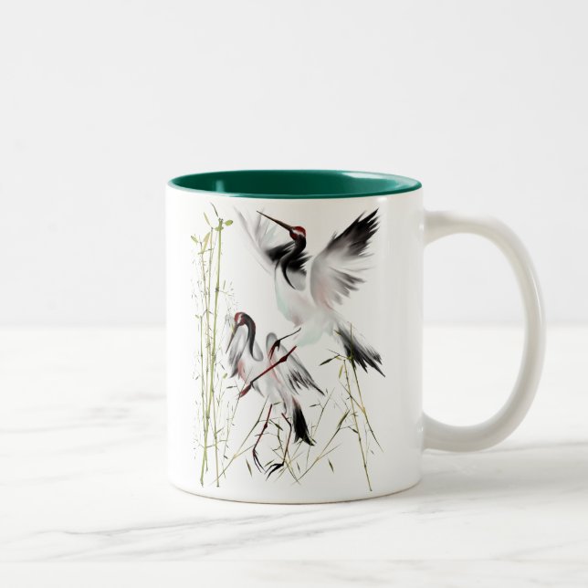 Two Cranes In Bamboo Mugs (Right)