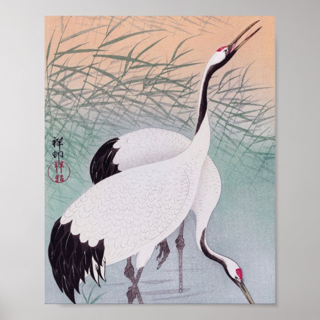 Two cranes vintage poster (Front)