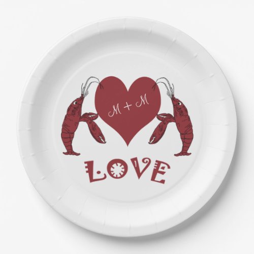 Two Crawfish Lobsters And Heart Paper Plates