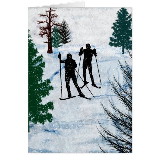 Two Cross Country Skiers Cards (Front)