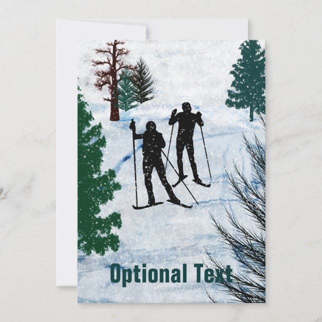 Two Cross Country Skiers Snow Storm - Customizable Invitation (Front)