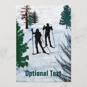 Two Cross Country Skiers Snow Storm - Customizable Invitation
