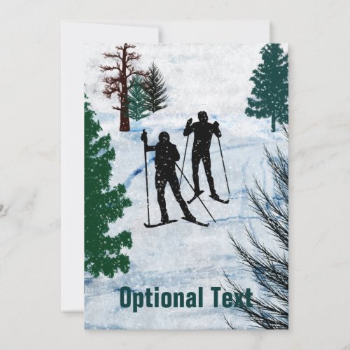 Two Cross Country Skiers Snow Storm _ Customizable Invitation