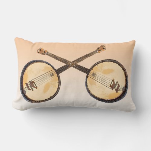 Two Crossed Banjos Music Lumbar Pillow