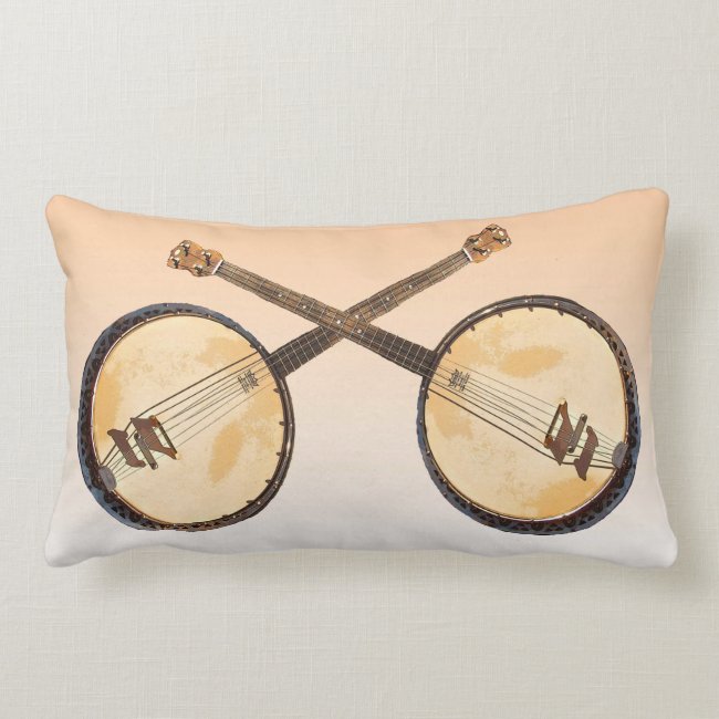 Two Crossed Banjos Music Lumbar Pillow