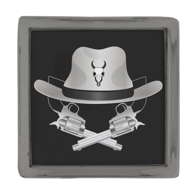 Two crossed guns and hat gunmetal finish lapel pin (Front)