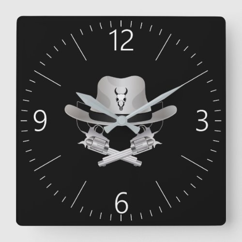 Two crossed guns and hat square wall clock