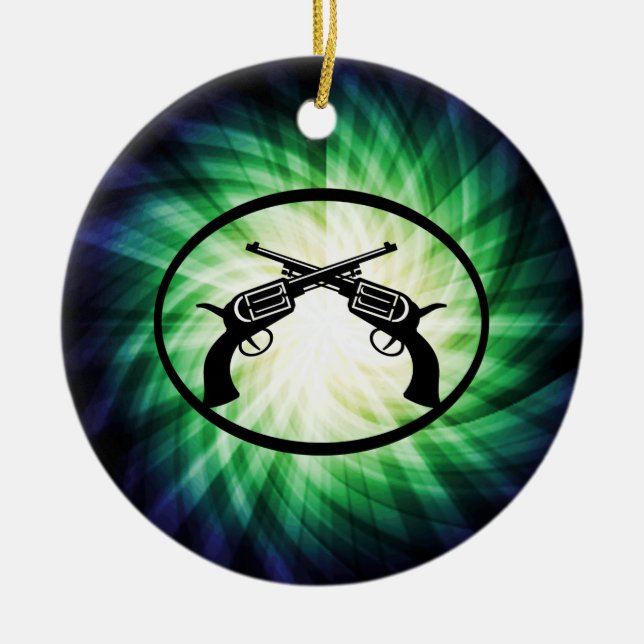 Two Crossed Pistols; Glowing Ceramic Ornament (Front)