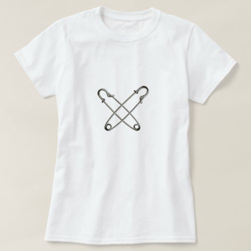 Two crossed silver safety pins T_Shirt