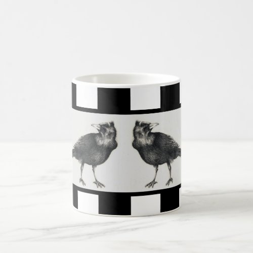 Two crows and black stripes coffee mug