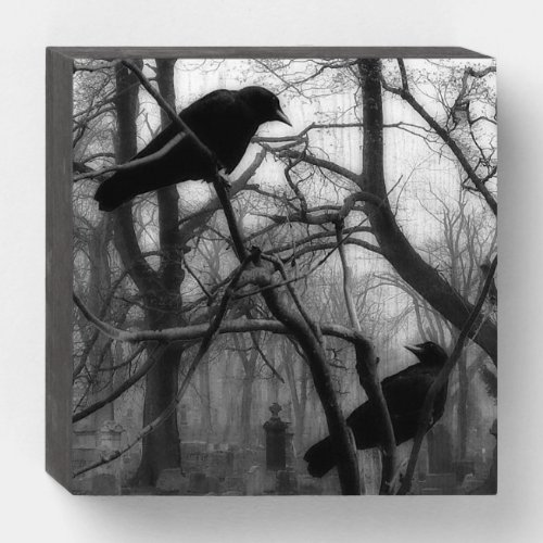 Two Crows In Graveyard Tree Wooden Box Sign