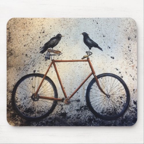 Two Crows on Vintage Bike Mouse Pad