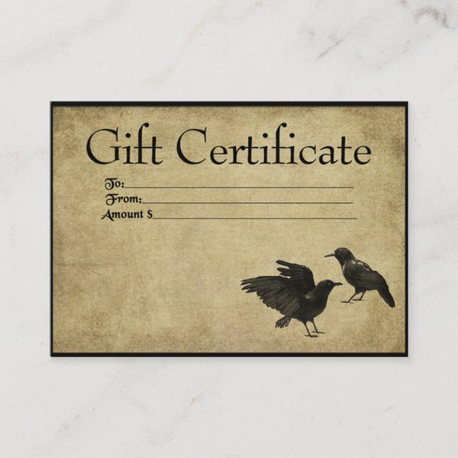 Two Crows- Prim Gift Certificate Cards (Front)