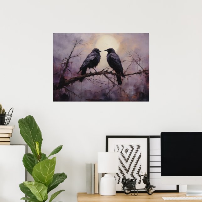 Two Crows Sitting On A Branch Poster (Home Office)
