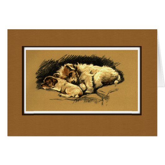 Two Cuddling Dogs Illustration Cards (Front Horizontal)