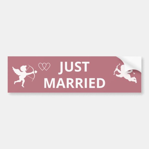 Two Cupid Angels  Just Married Text on Rose Gold Bumper Sticker