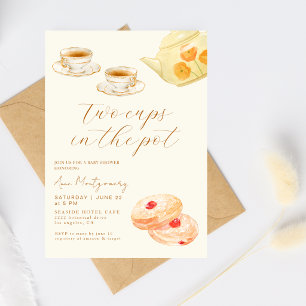 Two Cups in a Pot Twins Tea Party Baby Shower Invitation