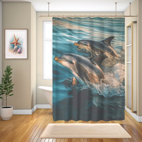 Two Curious Dolphins  Shower Curtain