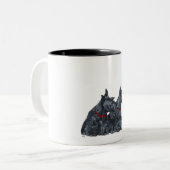 Two Curious Scottish Terriers Two-Tone Coffee Mug (Front Left)