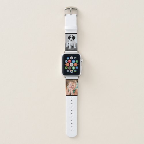 Two Custom Photos with Black Borders on White Apple Watch Band