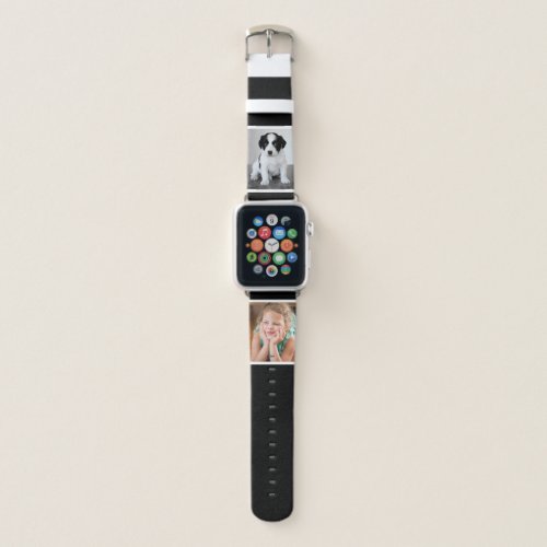 Two Custom Photos with White Borders on Black Apple Watch Band