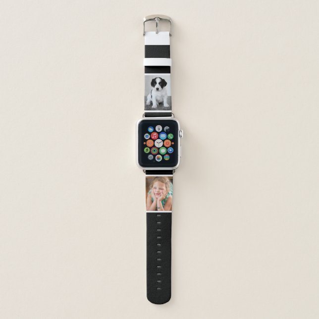 Two Custom Photos with White Borders on Black Apple Watch Band (Front)
