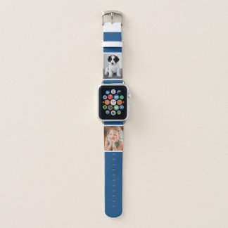 Two Custom Photos with White Borders on Blue Apple Watch Band