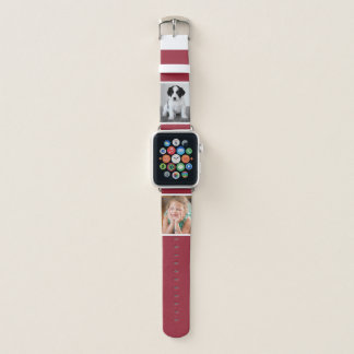 Two Custom Photos with White Borders on Burgundy Apple Watch Band